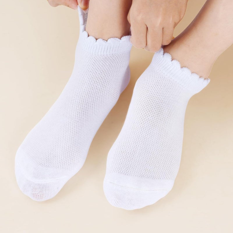 phnydreg 3 Pairs Girls Ruffle Socks Mesh Thin White Socks School Uniform Kids Cotton Crew Ankle Sock for Girls Frilly Dress Sock - Image 5